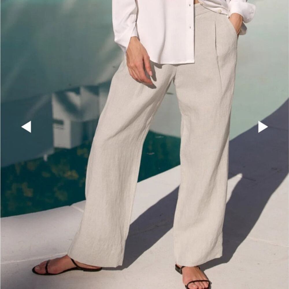 AYR The Alfresco Natural Linen Beige Wide Leg Casual Lightweight Pants Size XL